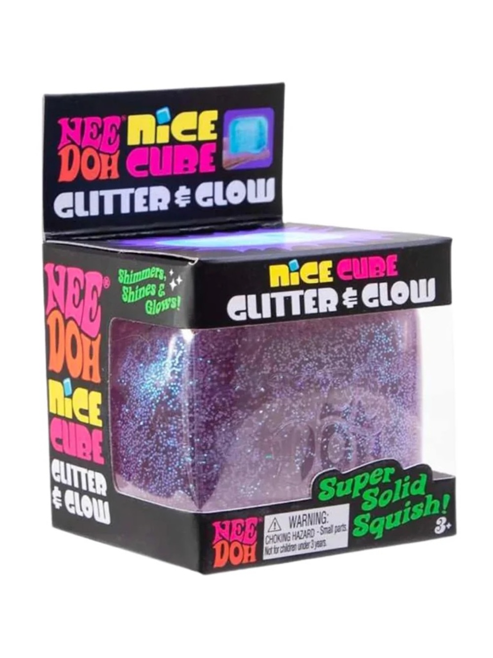 NeeDoh Nice Cube Glitter & Glow Purple Super Solid Squish